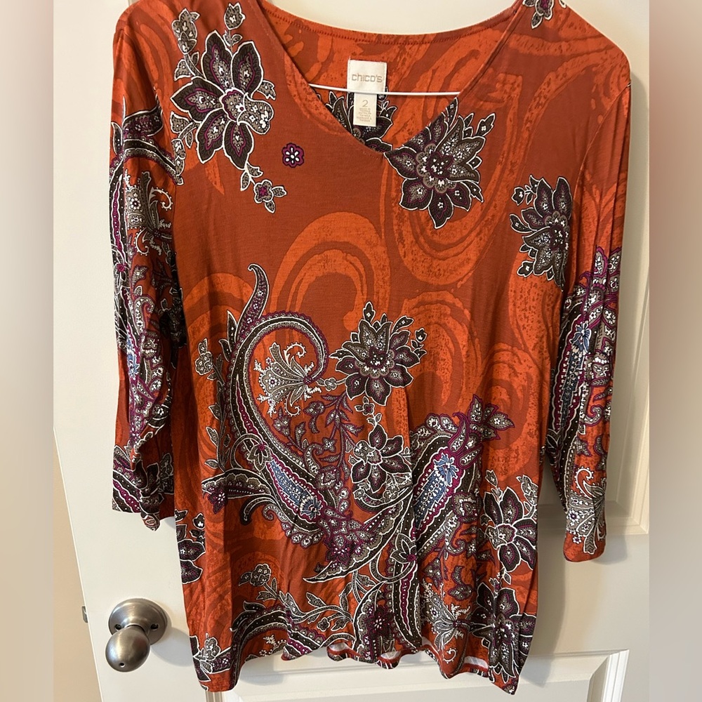 Chico's Orange Blouse Vibrant Top